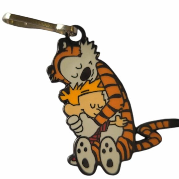 Calvin and Hobbes HUGGING FRIENDS Enamel Purse Bag Backpack Zipper Pull Clip - Picture 1 of 2